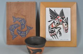 THREE NATIVE CANADIAN HAIDA DECORATED ITEMS