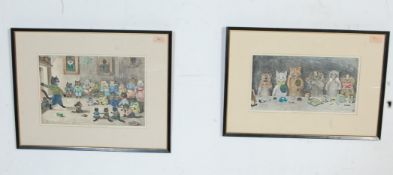 TWO HAND COLOUR PRINTS AFTER LOUIS WAIN