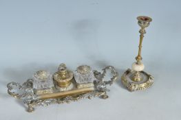 ROCOCO STYLE BRASS AND CUT GLASS INKWELL