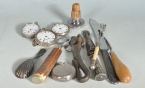 COLLECTION OF THREE POCKET WATCHES AND MISCELLANEOUS ITEMS.