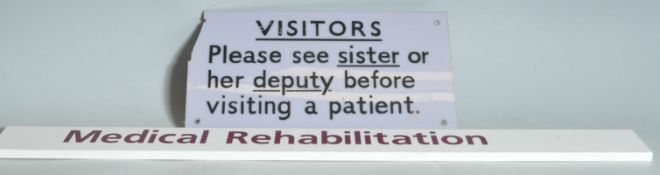 TWO VINTAGE 20TH CENTURY MEDICAL SIGNS FROM THE BRISTOL ROYAL INFIMARY