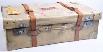 VINTAGE 1950S / 60S LARGE VELLUM TRAVEL SHIPPING SUITCASE