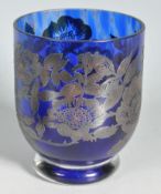 LATE 20TH CENTURY HALLMARKED SILVER AND BLUE GLASS VASE
