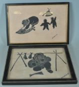 PAIR OF AGNES NANOGAK NATIVE CANADIAN INUIT BLOCK PRINTS