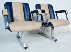 PAIR OF RETRO VINTAGE BLUE AND CREAM SALON CHAIRS