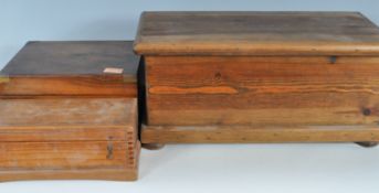 ANTIQUE VICTORIAN 19TH CENTURY WALNUT WRITING SLOPE TOGETHER WITH A PINE TOOLBOX