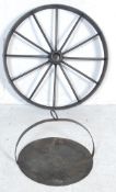 LARGE 20TH CENTURY METAL CART WHEEL AND PIT FIRE METAL COOKING DISK