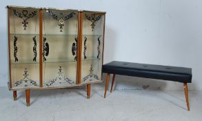1950’S CHINA GALZED DISPLAY CABINET AND A DRESSING TABLE STOOL