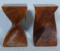 PAIR OF VINTAGE EXOTIC HARDWOOD HELIX SIDE TABLES