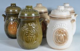 FIVE WEST GERMAN RUMTOPF LIDDED JARS