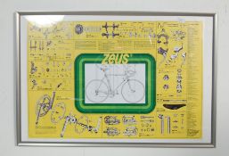 VINTAGE BICYCLES AND SPARES - A 1970S ZEUS ADVERTISEMENT POSTER.