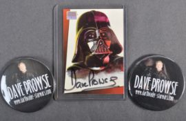 ESTATE OF DAVE PROWSE - AUTOGRAPHED TRADING CARD & OFFICIAL BADGES