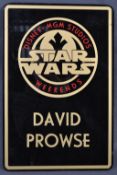 ESTATE OF DAVE PROWSE - MR PROWSE'S PERSONAL DISNEY WEEKENDS PLAQUE