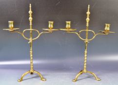 PAIR OF ANTIQUE 19TH CENTURY BRASS RISE AND FALL CANDLESTICKS