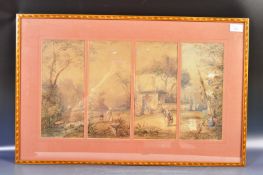 ANTIQUE 19TH CENTURY MOORISH WATERCOLOUR QUADRIPTYCH PAINTING