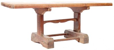 ANTIQUE GEORGIAN OAK LOW TAVERN TABLE ON TRESTLE TYPE BASE