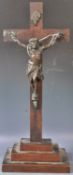 ANTIQUE VICTORIAN BRONZE AND OAK CORPUS CHRISTI CRUCIFIX