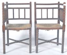 PAIR OF ANTIQUE 19TH CENTURY ARTS AND CRAFTS BOBBIN CORNER CHAIRS