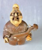 ANTIQUE JAPANESE MEIJI IVORY AND WOOD OKIMONO MUSICIAN FIGURE