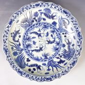 LARGE CHINESE XUANDE MARK BLUE AND WHITE CRAYFISH PATTERN 16