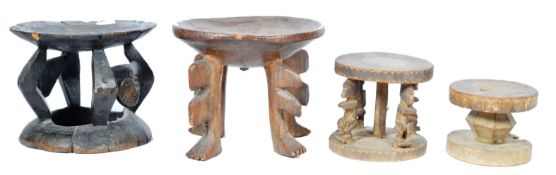 COLLECTION OF ANTIQUE AFRICAN TRIBAL CARVED STOOLS