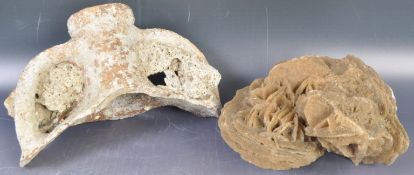 UNUSUAL ANTIQUE AMPHORA VASE FRAGMENT & DESERT ROSE CRYSTAL