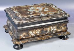 ANTIQUE PAPIER MACHE VICTORIAN MOTHER OF PEARL WORKBOX