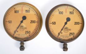 TWO VINTAGE BRASS STEAM ENGINE PRESSURE GAUGES