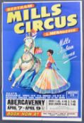 BERTRAM MILLS CIRCUS - 1950S ADVERTISING POSTER FROM ABERGAVENNY