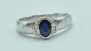 9CT WHITE GOLD SAPPHIRE AND DIAMOND RING