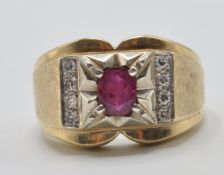 14CT GOLD RUBY AND DIAMOND RING