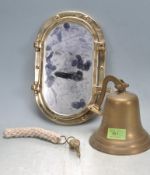 20TH CENTURY BRASS PORTHOLE WINDOW & SCHOOL BELL