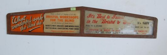 VINTAGE RETRO 20TH CENTURY GLASS ADVERTISING SIGN FOR BRISTOL WORKSHOP FOR THE BLIND