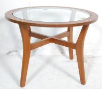 DANISH INSPIRED TEAK WOOD VENEER AND GLASS COFFEE TABLE