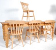 LARGE VINTAGE 20TH CENTURY PINE REFECTORY TABLE AND CHAIRS