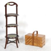 RETRO MID CENTURY METAMORPHIC SEWING BOX WITH A CAKE STAND.