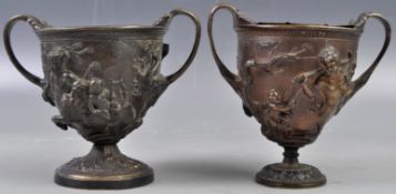PAIR OF 19TH CENTURY ITALIAN GRAND TOUR BRONZE CHALICES