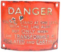 RAILWAY - ORIGINAL VINTAGE CURVED ENAMEL DANGER SIGN