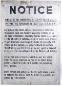 WWII SECOND WORLD WAR LARGE ' NOTICE ' METAL WALL SIGN