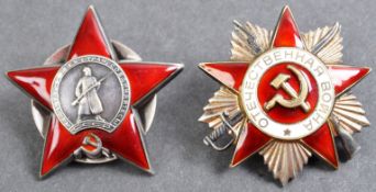 TWO ORIGINAL WWII SOVIET RUSSIAN UNION BATTLE ORDER MEDALS