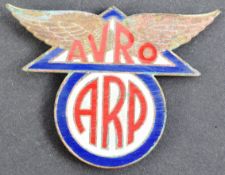 WWII SECOND WORLD WAR INTEREST - ARP AVRO ENAMEL BADGE