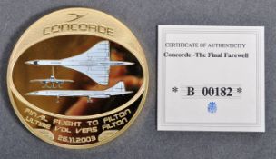 LIMITED EDITION CONCORDE FINAL FLIGHT COMMEMORATIVE MEDAL