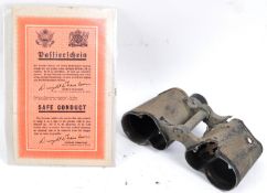 BATTLE DAMAGED WWII GERMAN LEITZ BINOCULARS & SAFE CONDUCT PASS