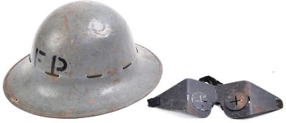 ORIGINAL WWII CIVIL DEFENCE FIRE WATCHER HELMET & EYE SHIELD