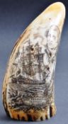 COMMEMORATIVE SCRIMSHAW RESIN TUSK ' QUEDAGH ' SHIP