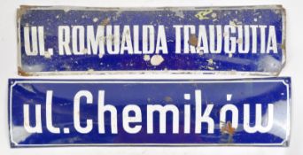 WWII INTEREST - X2 ORIGINAL POLISH ENAMEL STREET SIGNS