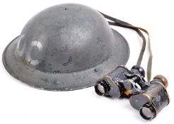 WWII SECOND WORLD WAR OBSERVER CORPS HELMET & BINOCULARS