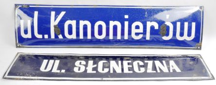 WWII INTEREST - X2 ORIGINAL POLISH ENAMEL STREET SIGNS