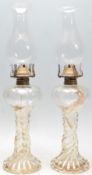PAIR OF EARLY 20TH CENTURY 1930S ART DECO ERA GLASS OIL LAMPS