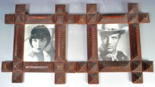 MATCHING PAIR OF VICTORIAN TRAMP ART CARVED PHOTO FRAMES